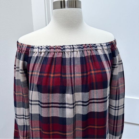 ANTHROPOLOGIE Cloth & Stone Plaid Off-The-Shoulder Tunic Dress - Picture 4 of 12